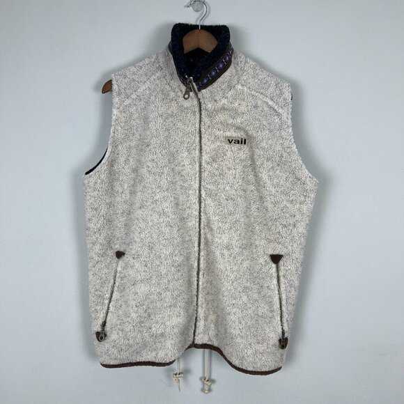 Vail Colorado Fleece Vest Mens XL Full Zip Pockets Cream Vintage - Picture 1 of 14